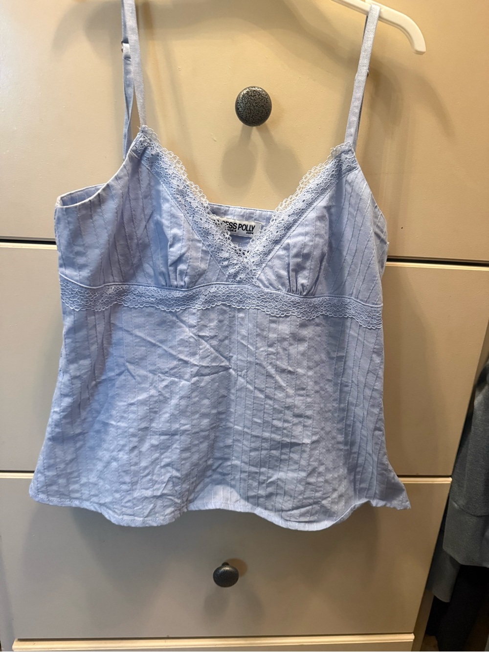 Princess Polly Pale Blue Lace-Trim Striped Cami